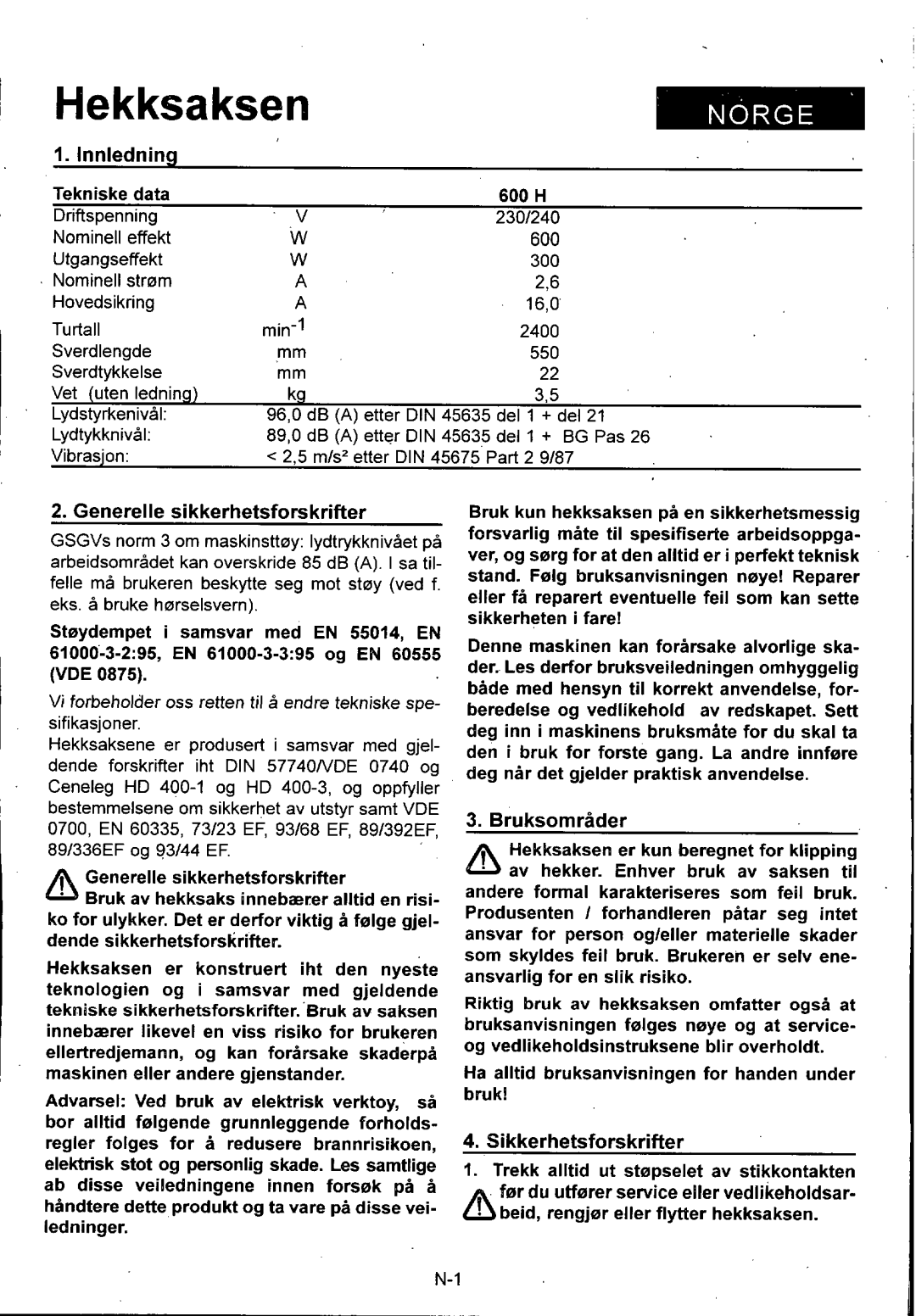 Husqvarna 600H manual 