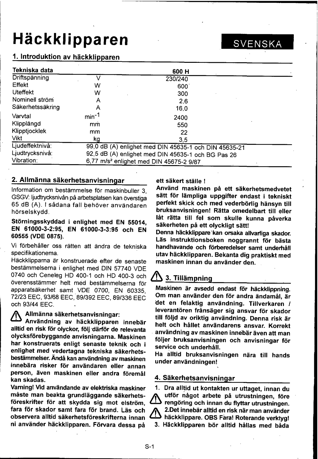 Husqvarna 600H manual 