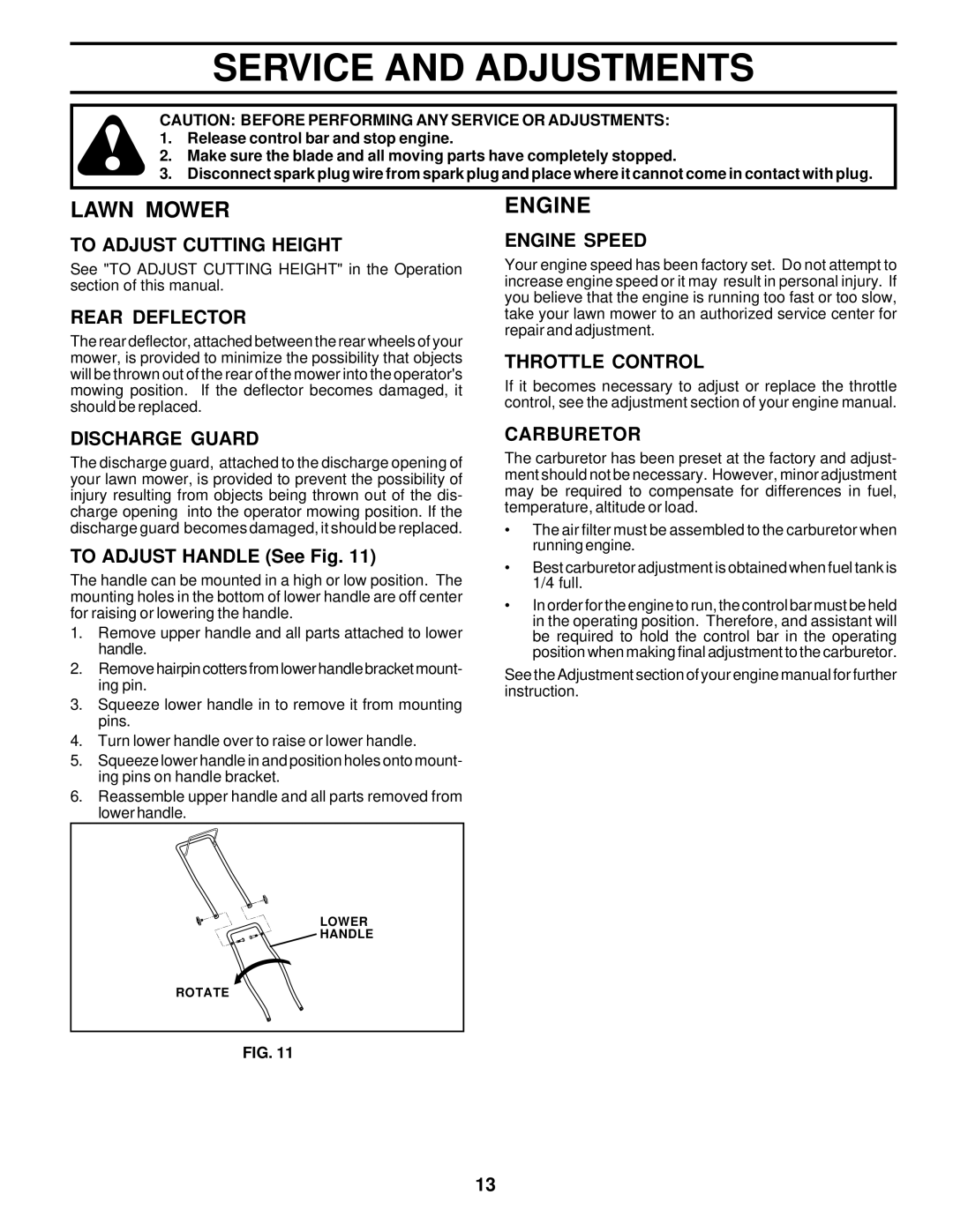 Husqvarna 6022CH owner manual Service and Adjustments 