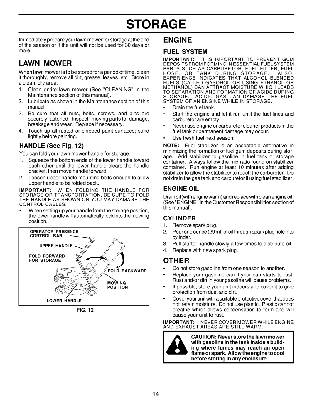 Husqvarna 6022CH owner manual Storage, Other, Fuel System, Engine OIL, Cylinder 