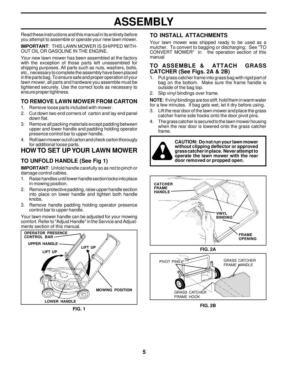 Husqvarna 6022CH Assembly, HOW to SET UP Your Lawn Mower, To Remove Lawn Mower from Carton, To Install Attachments 