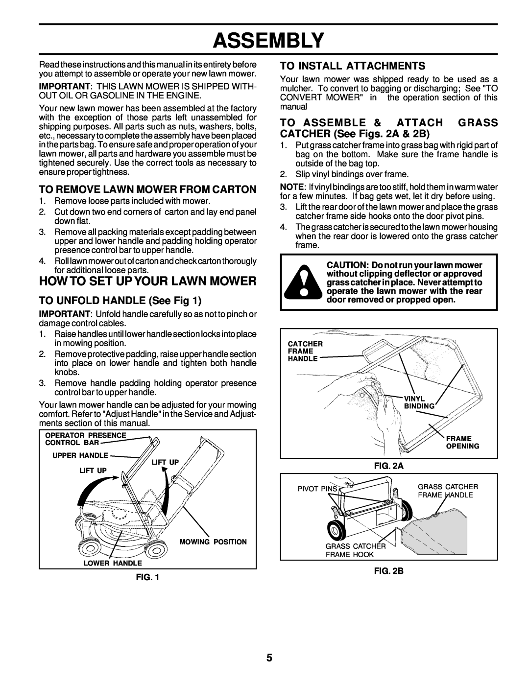 Husqvarna 6022CH Assembly, How To Set Up Your Lawn Mower, To Remove Lawn Mower From Carton, TO UNFOLD HANDLE See Fig, B 