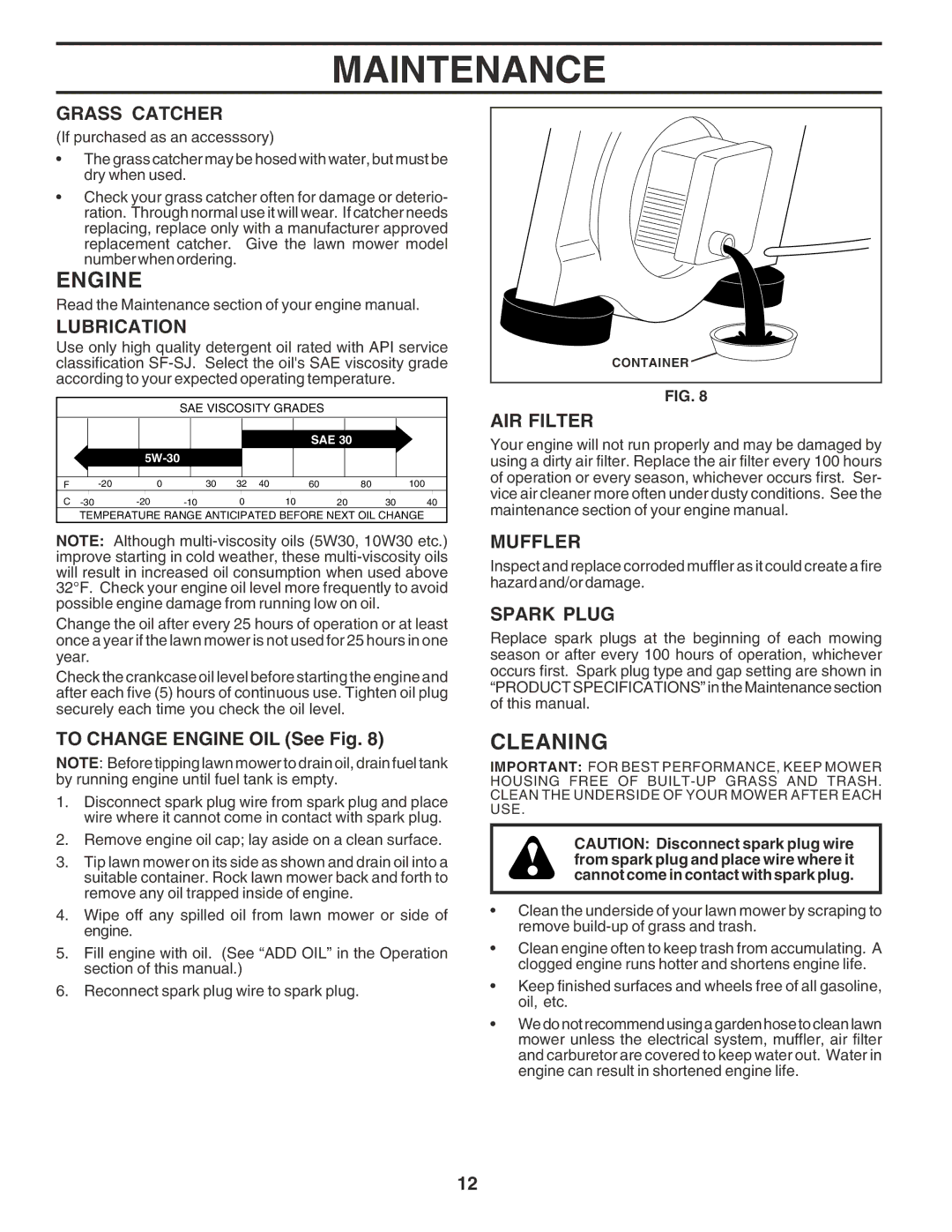 Husqvarna 6022SH owner manual Engine, Cleaning 