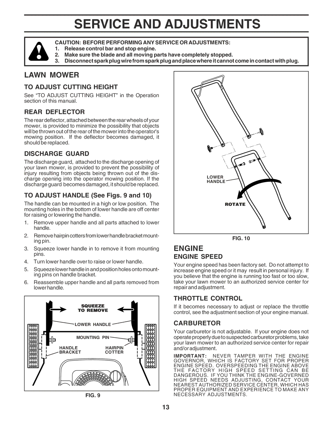 Husqvarna 6022SH owner manual Service and Adjustments 