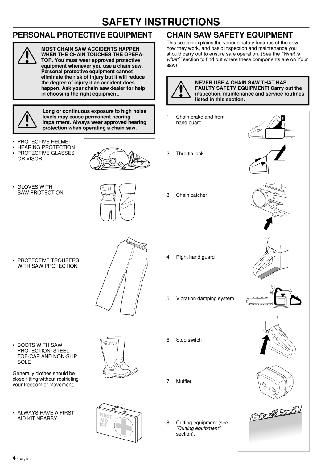 Husqvarna 61, 268, 272XP manual Safety Instructions, Personal Protective Equipment 