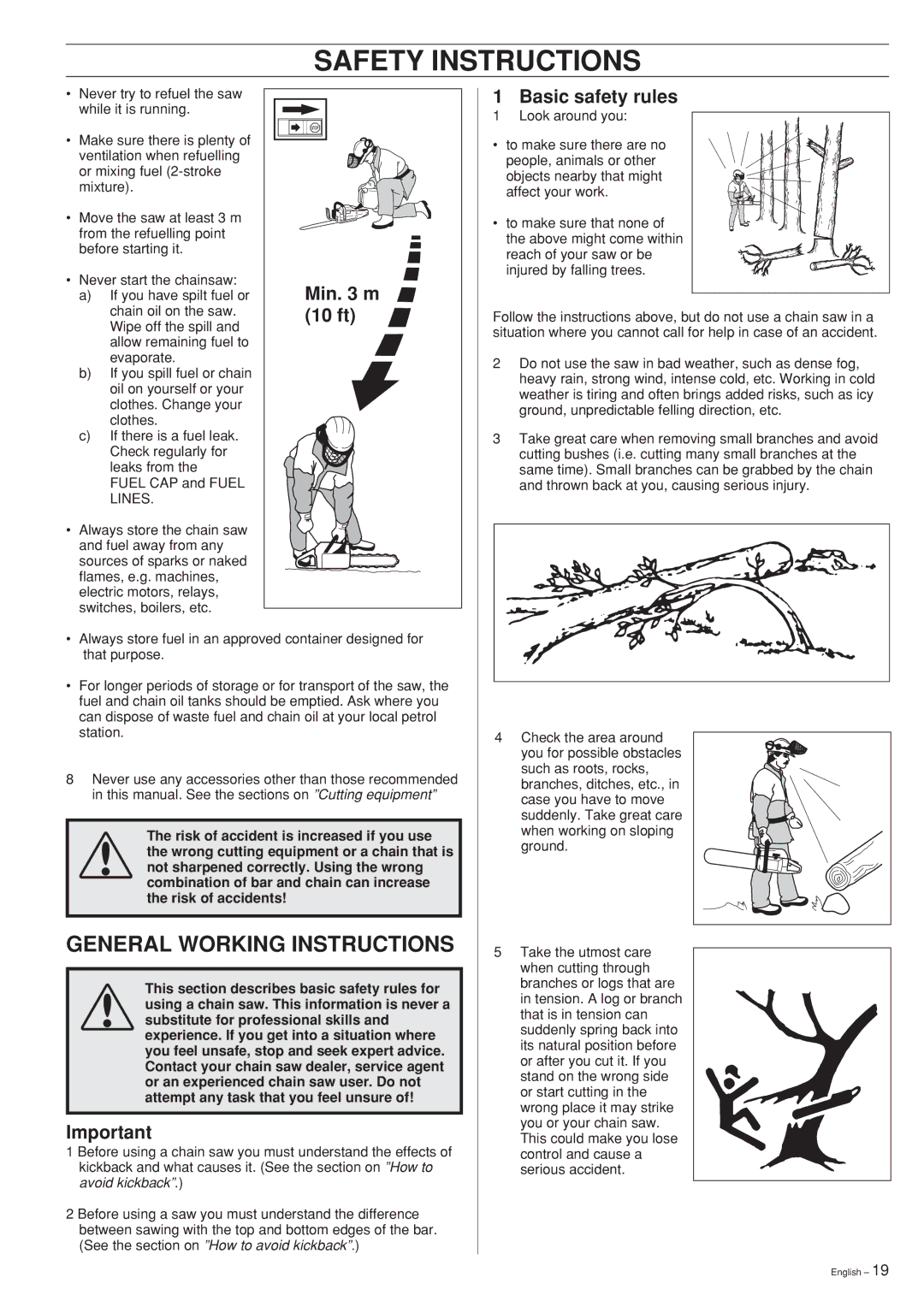 Husqvarna 61, 268 manual Min m, 10 ft, Basic safety rules 