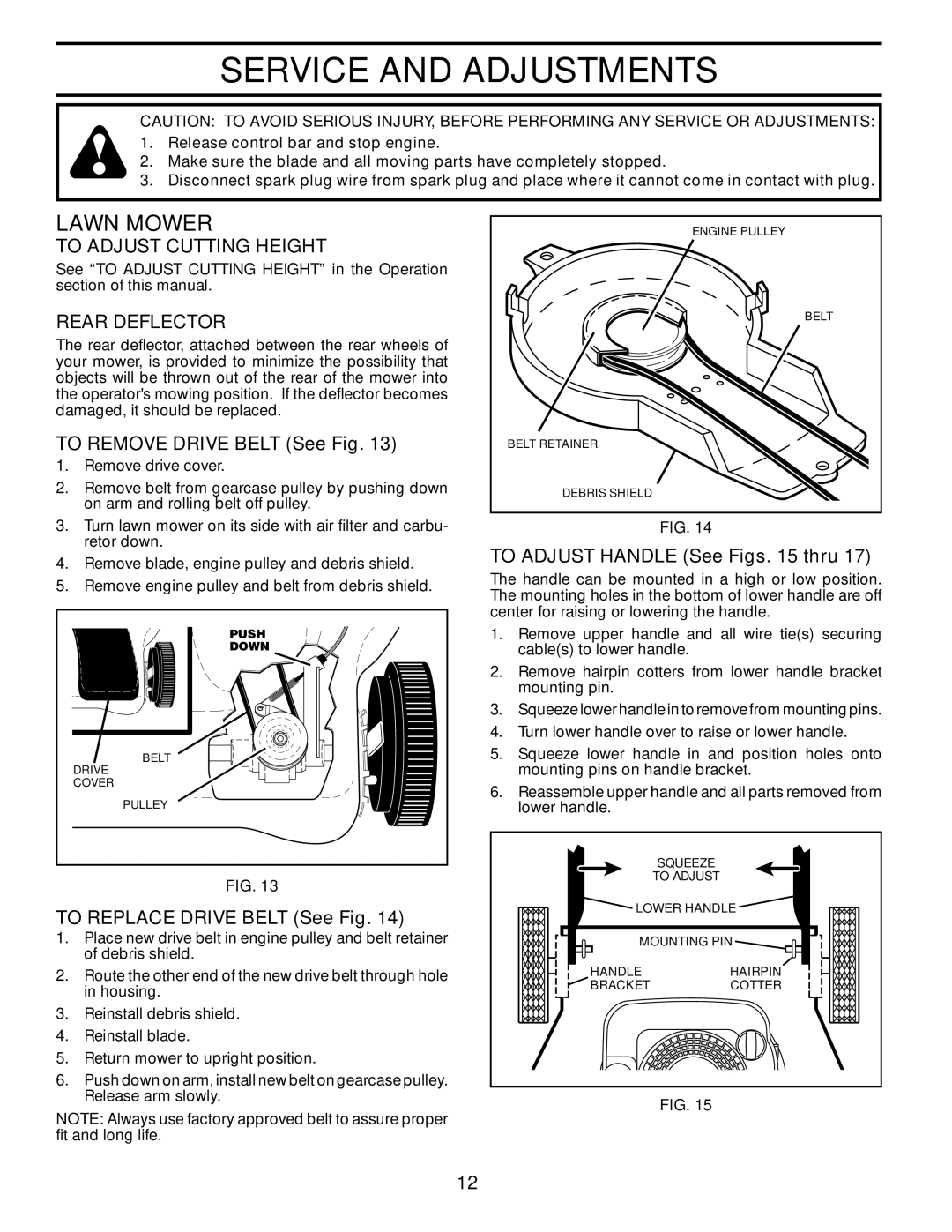 Husqvarna 62522FE, 96143004400, 532424695 owner manual Service and Adjustments, To Adjust Cutting Height, Rear Deflector 