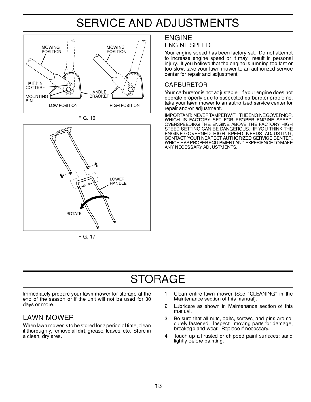 Husqvarna 96143004400, 62522FE, 532424695 owner manual Storage, Carburetor 