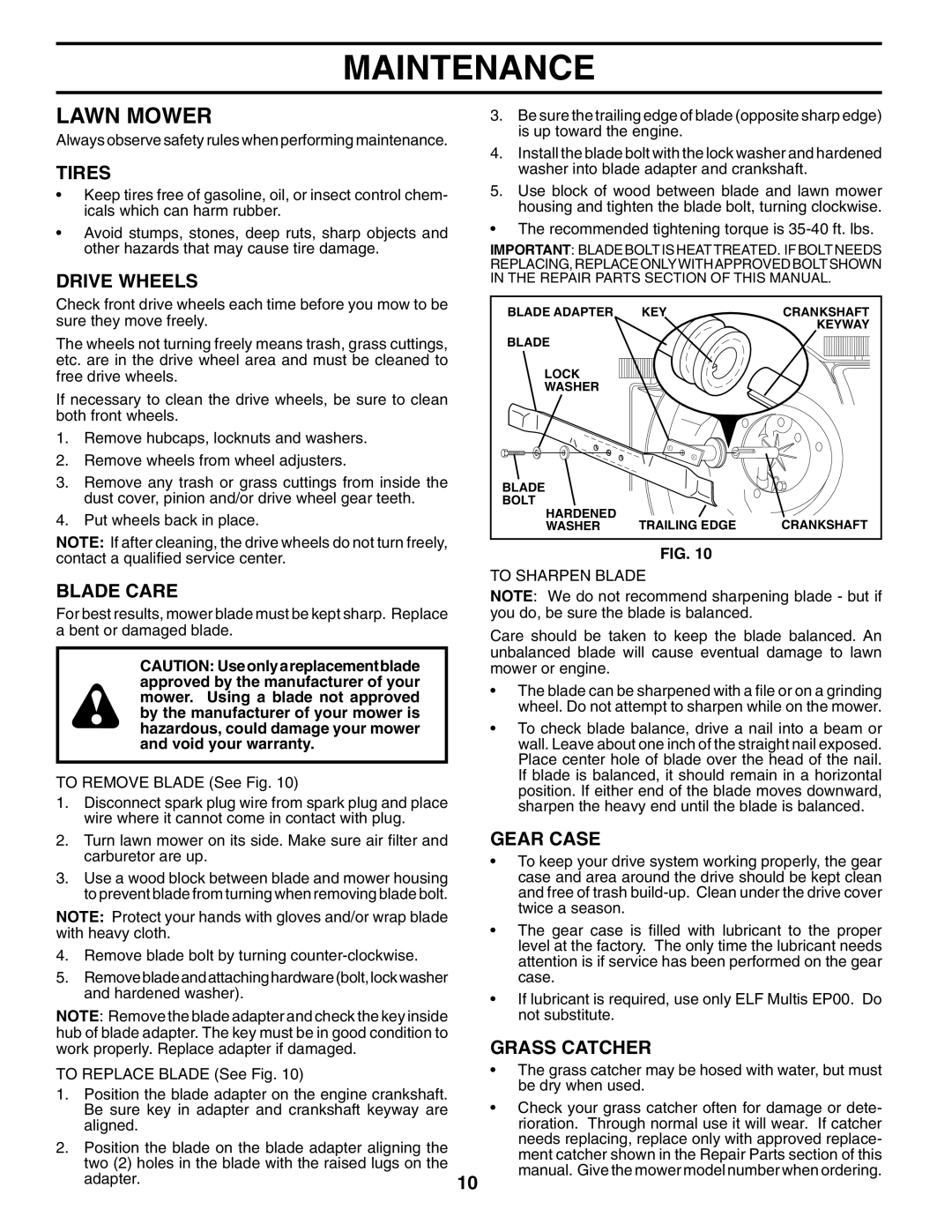 Husqvarna 62522SH owner manual Lawn Mower 