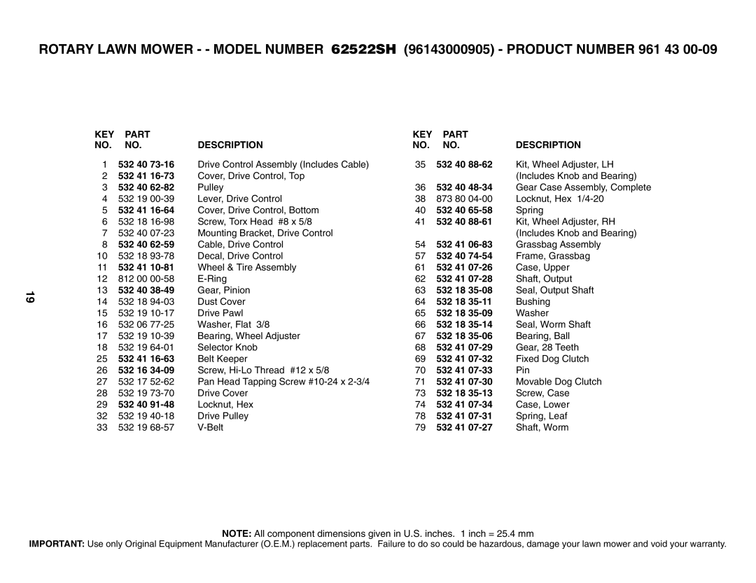 Husqvarna 62522SH owner manual 532 18 