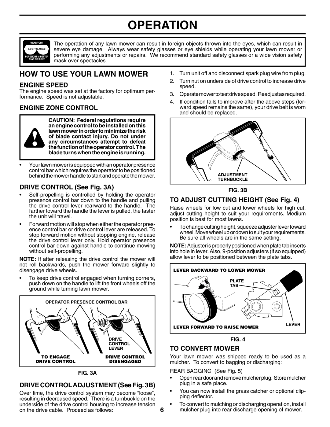 Husqvarna 62522SH owner manual HOW to USE Your Lawn Mower, Engine Speed, Engine Zone Control, To Convert Mower 