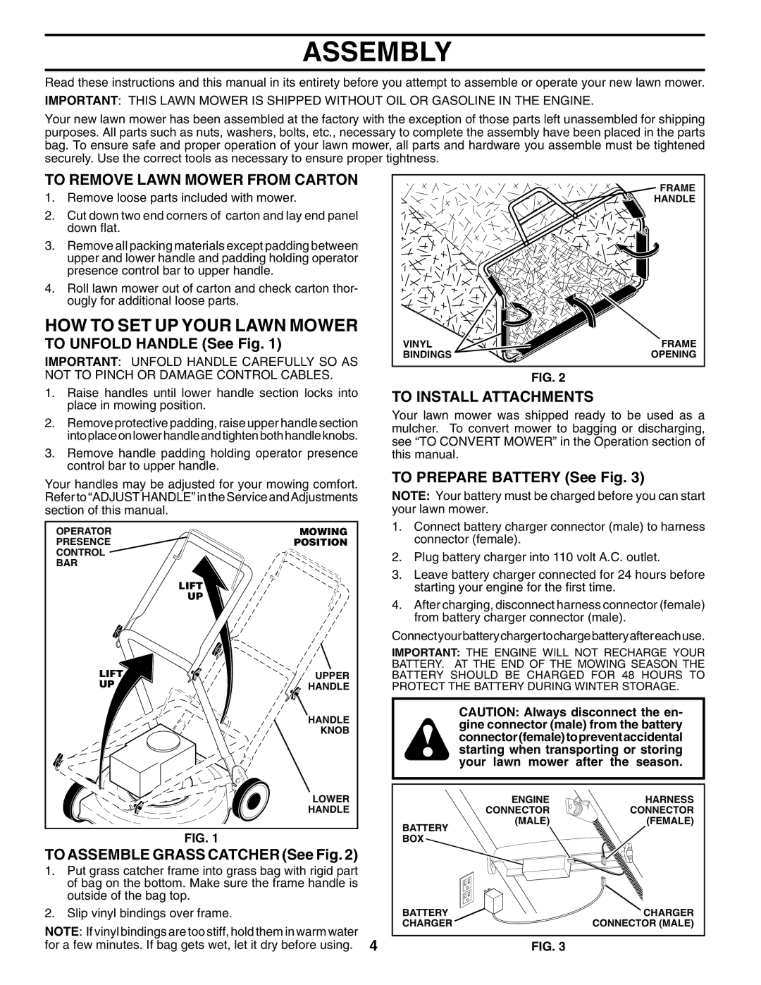 Husqvarna 65021ES Assembly, HOW to SET UP Your Lawn Mower, To Remove Lawn Mower from Carton, To Install Attachments 