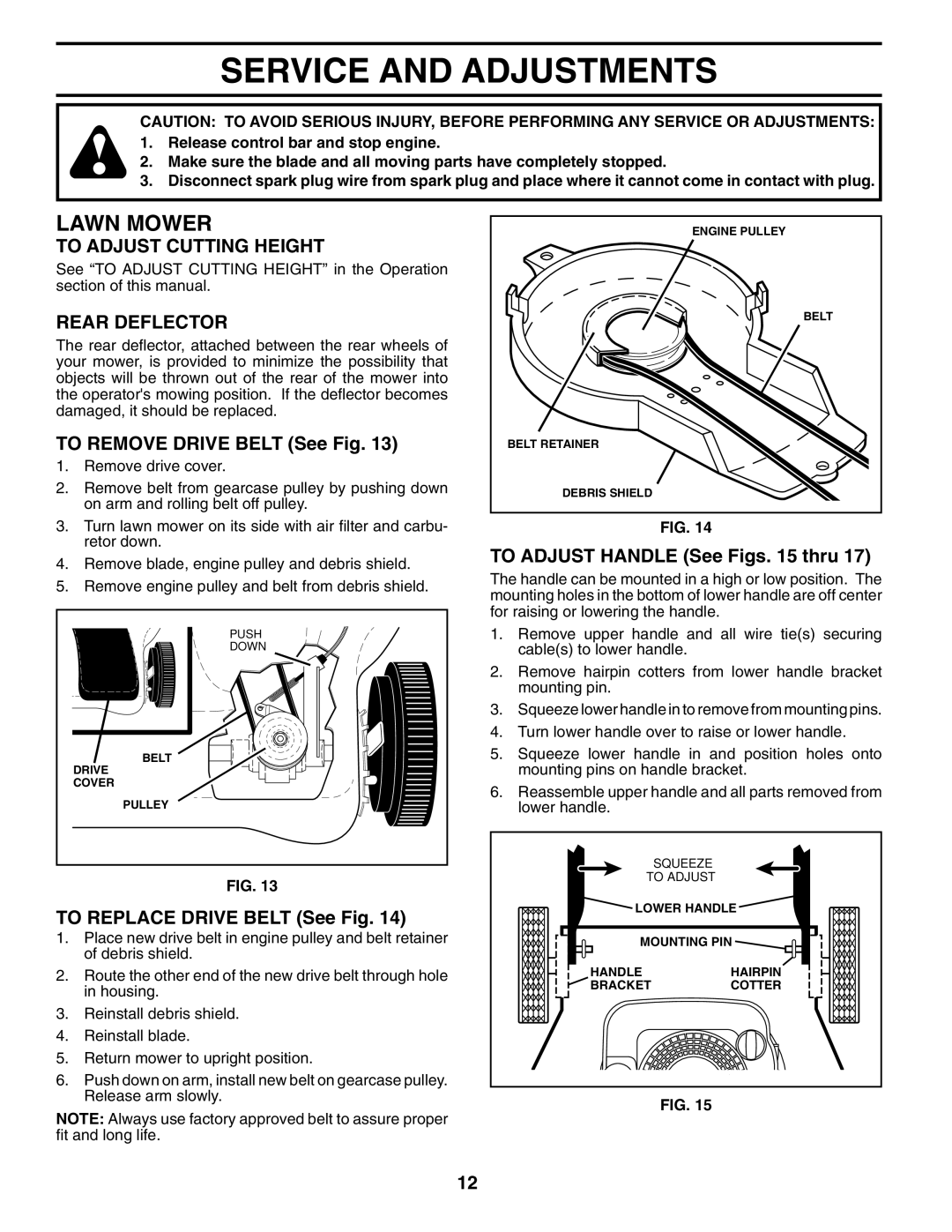 Husqvarna 65022ES owner manual Service and Adjustments, To Adjust Cutting Height, Rear Deflector 