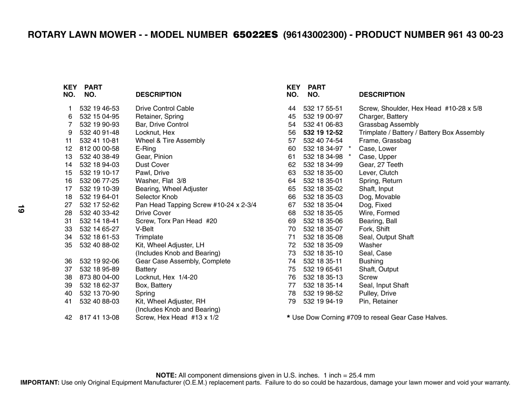 Husqvarna 65022ES owner manual 532 19 