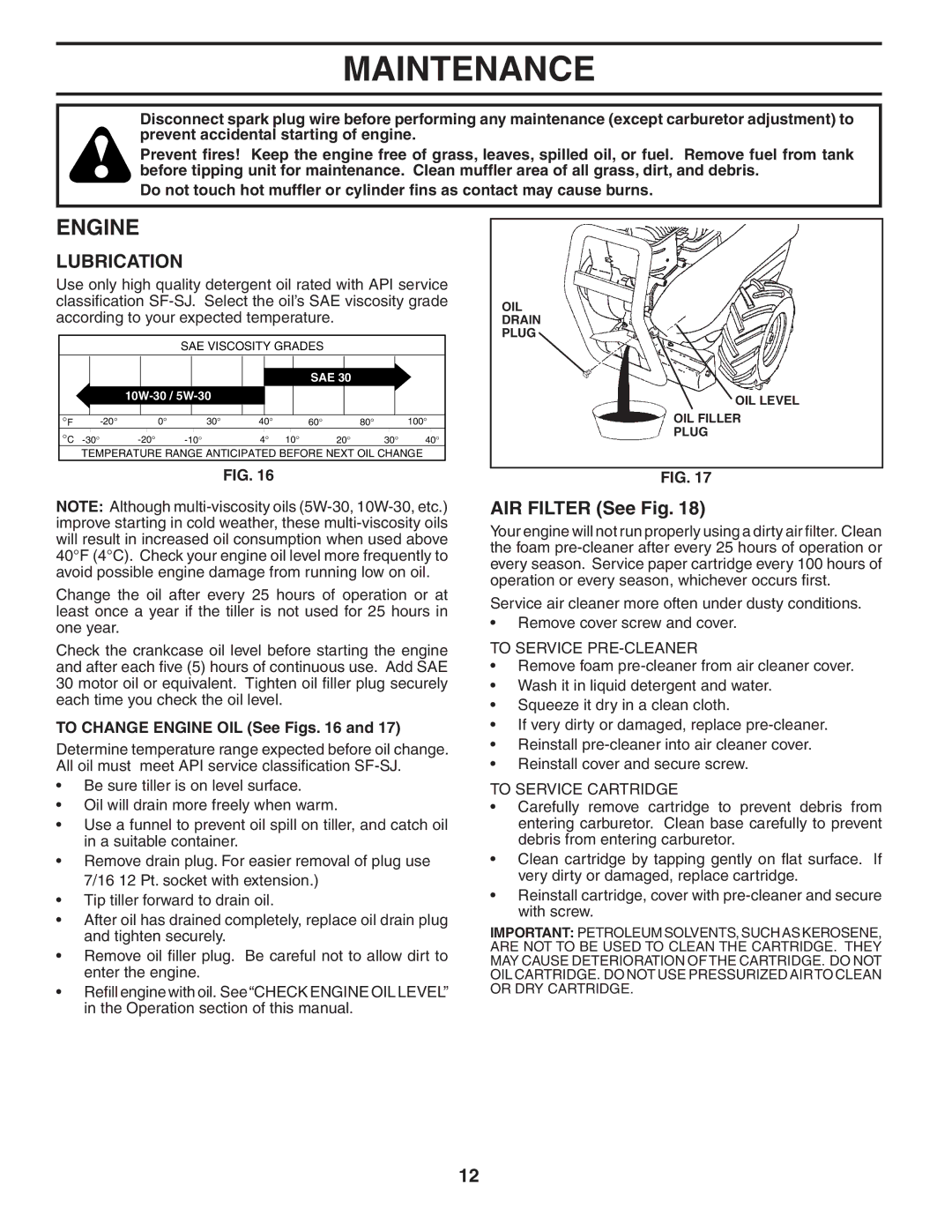 Husqvarna 650CRT owner manual Engine, AIR Filter See Fig 