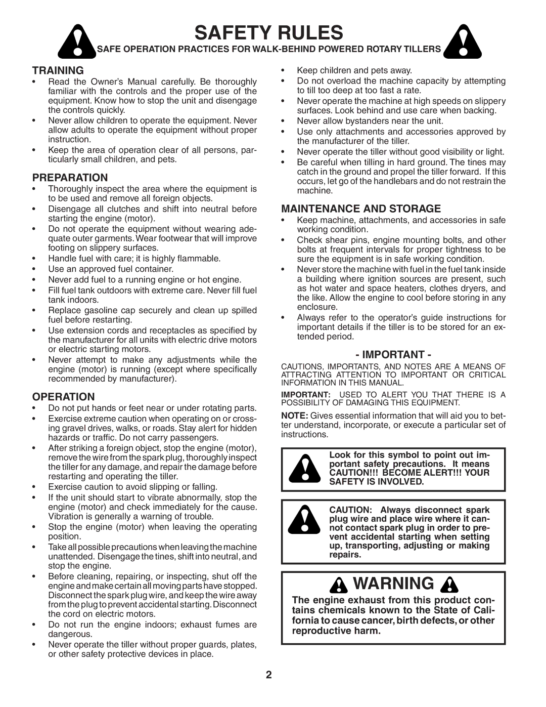 Husqvarna 650CRT owner manual Safety Rules, Training, Preparation, Operation, Maintenance and Storage 