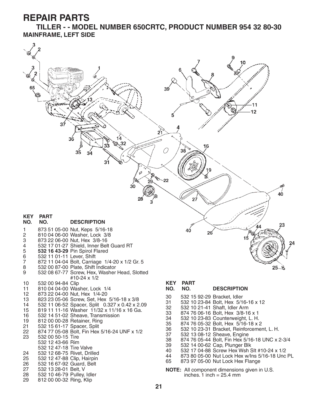 Husqvarna 650CRT owner manual MAINFRAME, Left Side 