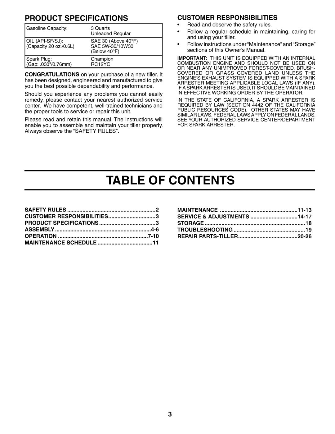 Husqvarna 650CRT owner manual Table of Contents 