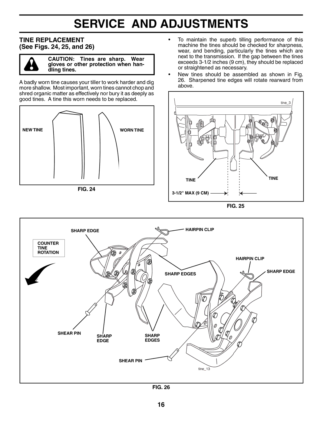 Husqvarna 650RTT owner manual Tine Replacement See Figs , 25 