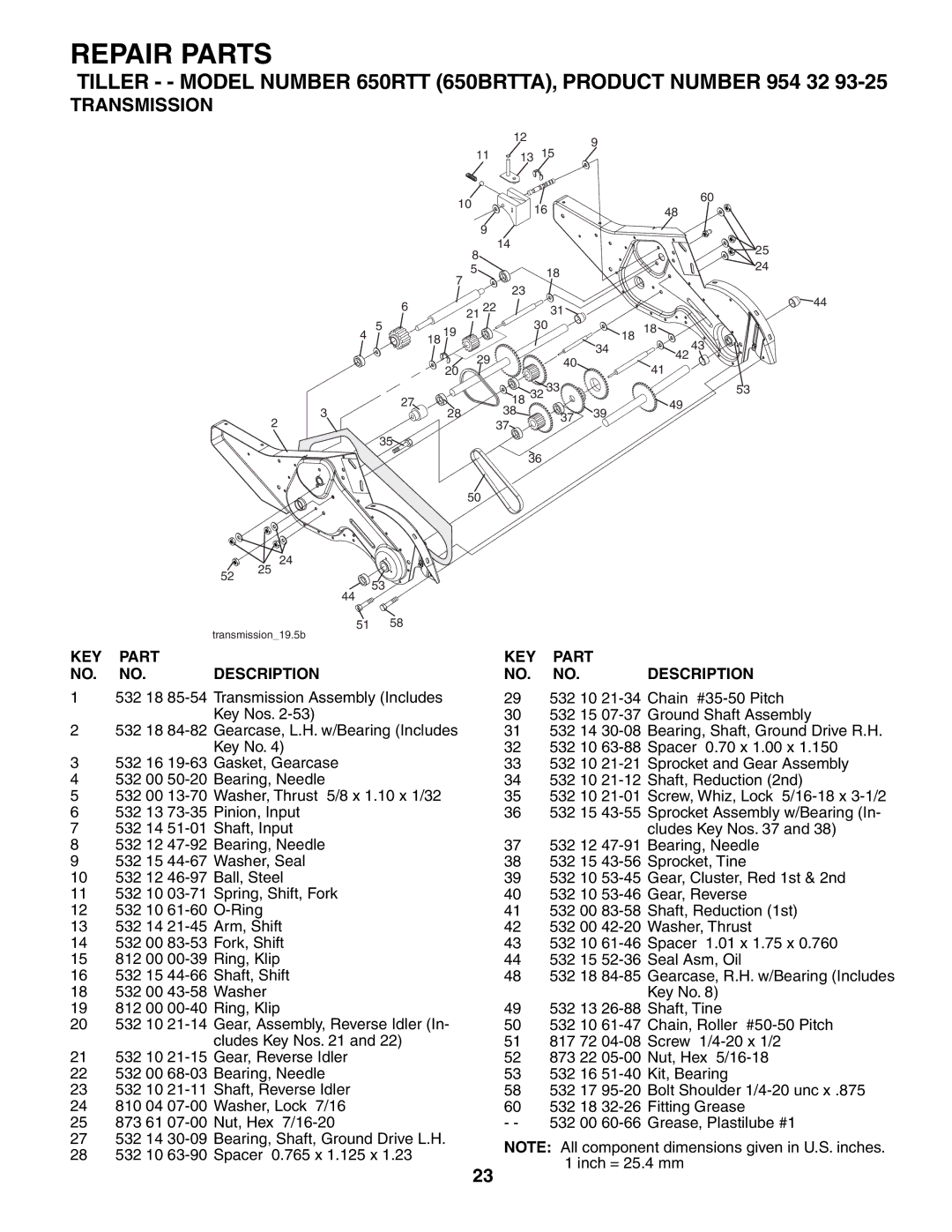 Husqvarna 650RTT owner manual Transmission19.5b 