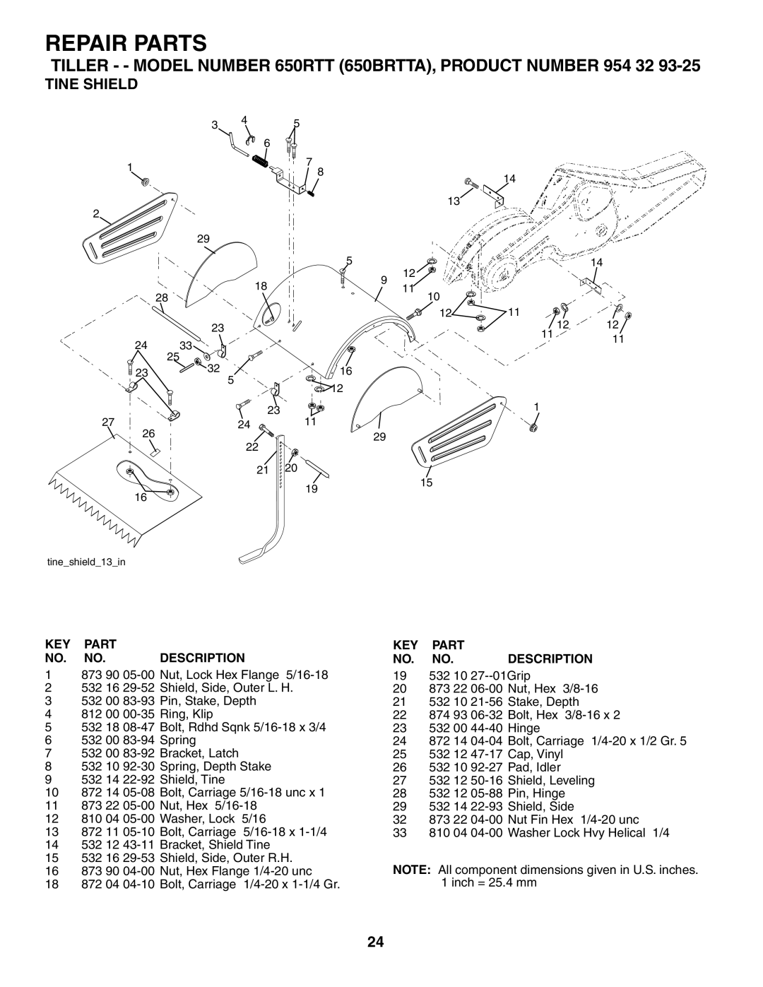 Husqvarna 650RTT owner manual Tine Shield 