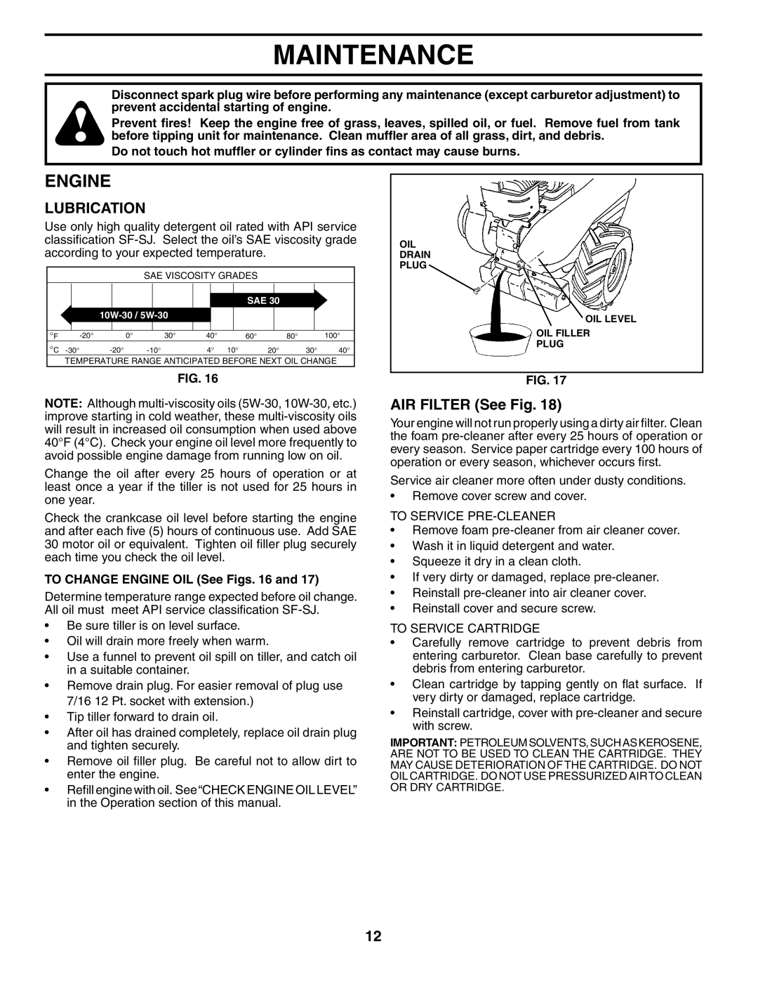 Husqvarna 650RTTA owner manual Engine, AIR Filter See Fig 