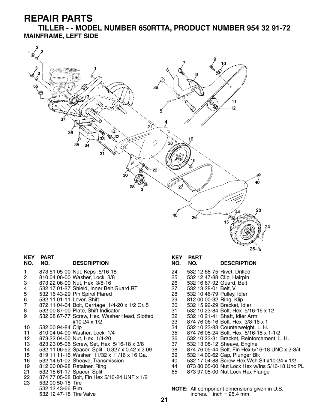 Husqvarna 650RTTA owner manual MAINFRAME, Left Side 