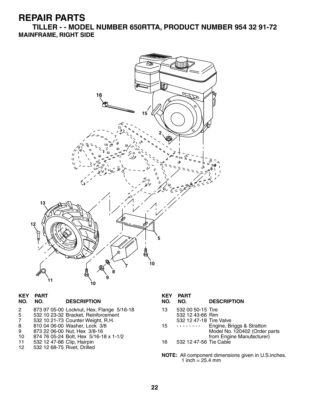 Husqvarna 650RTTA owner manual MAINFRAME, Right Side 