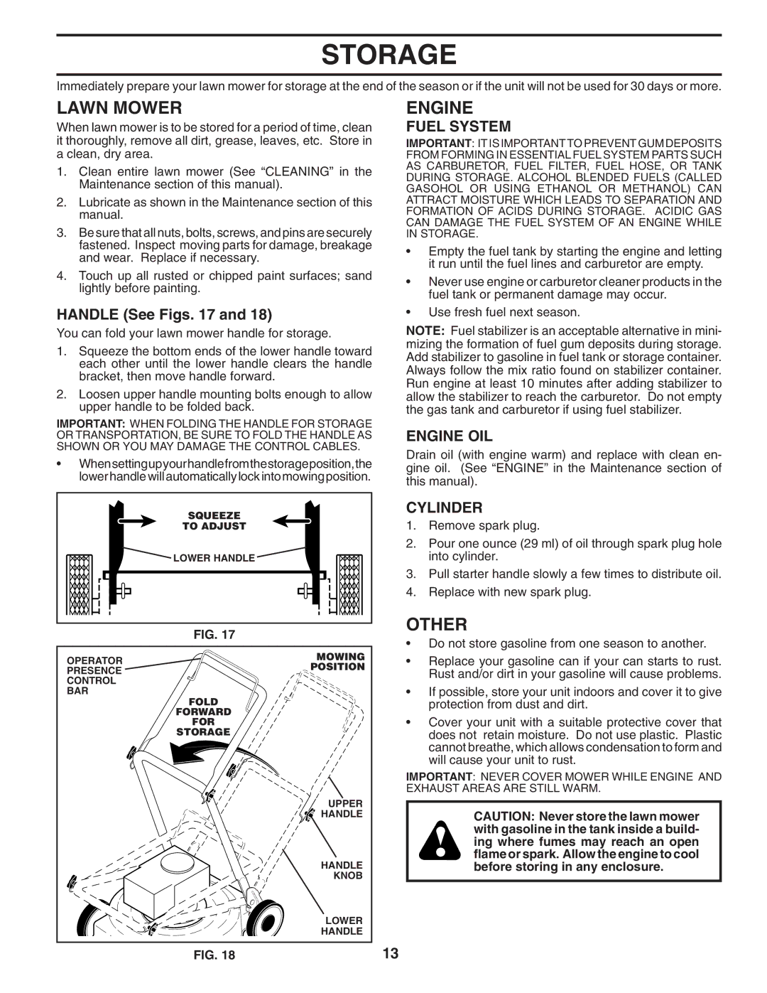 Husqvarna 6521CM owner manual Storage, Other, Fuel System, Engine OIL, Cylinder 