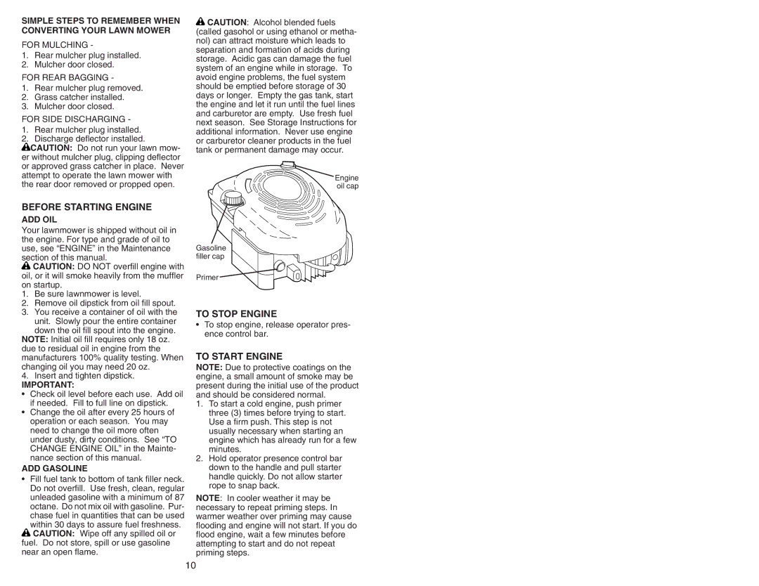 Husqvarna 6521RS owner manual Before Starting Engine, To Stop Engine, To Start Engine 