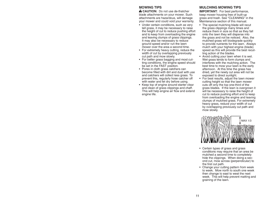 Husqvarna 6521RS owner manual Mulching Mowing Tips 