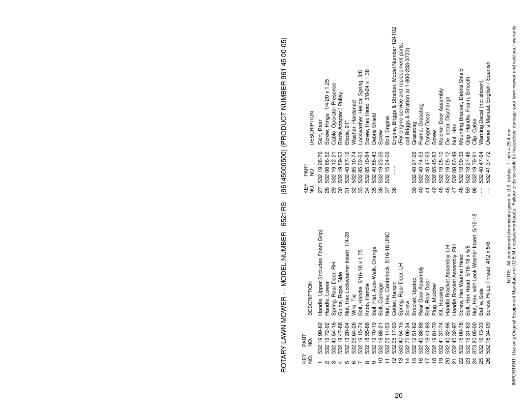 Husqvarna 6521RS owner manual KEY Part 