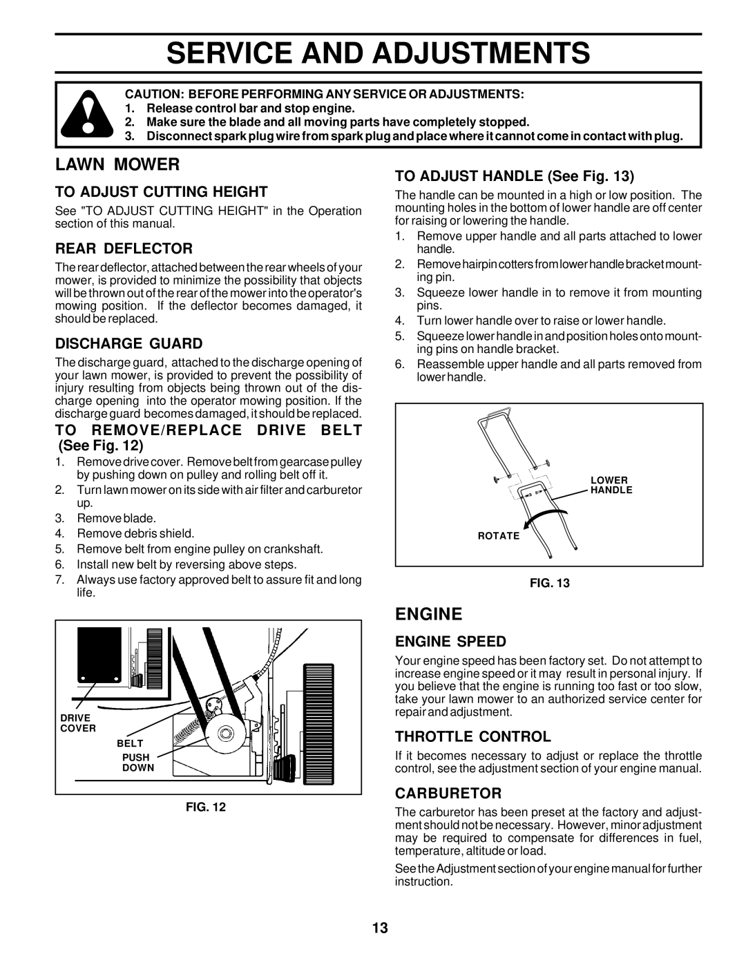 Husqvarna 6522CH owner manual Service and Adjustments 