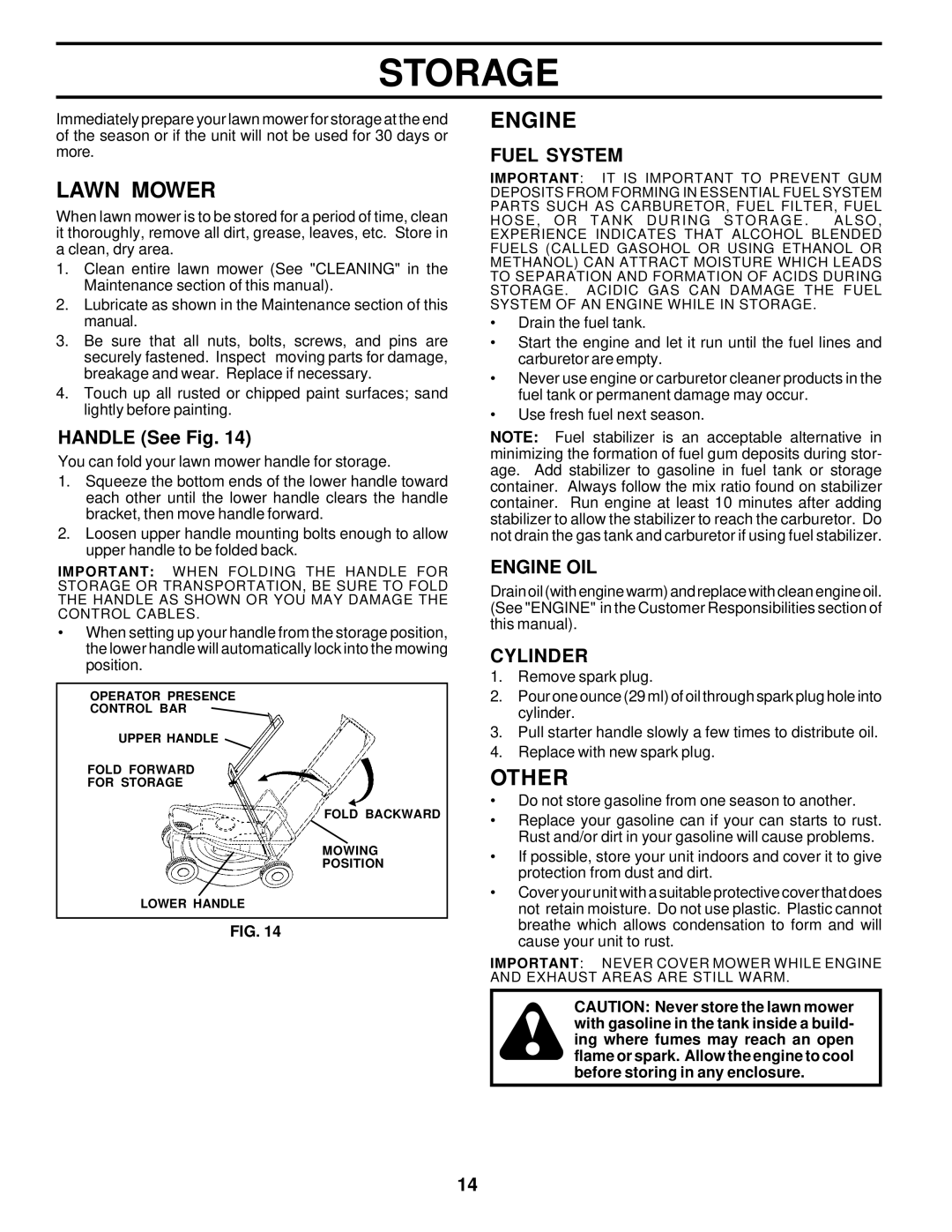 Husqvarna 6522CH owner manual Storage, Other, Fuel System, Engine OIL, Cylinder 