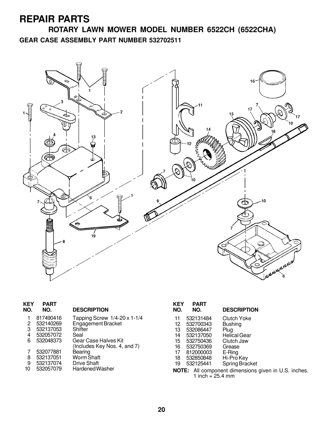 Husqvarna 6522CH owner manual Gear Case Assembly Part Number 