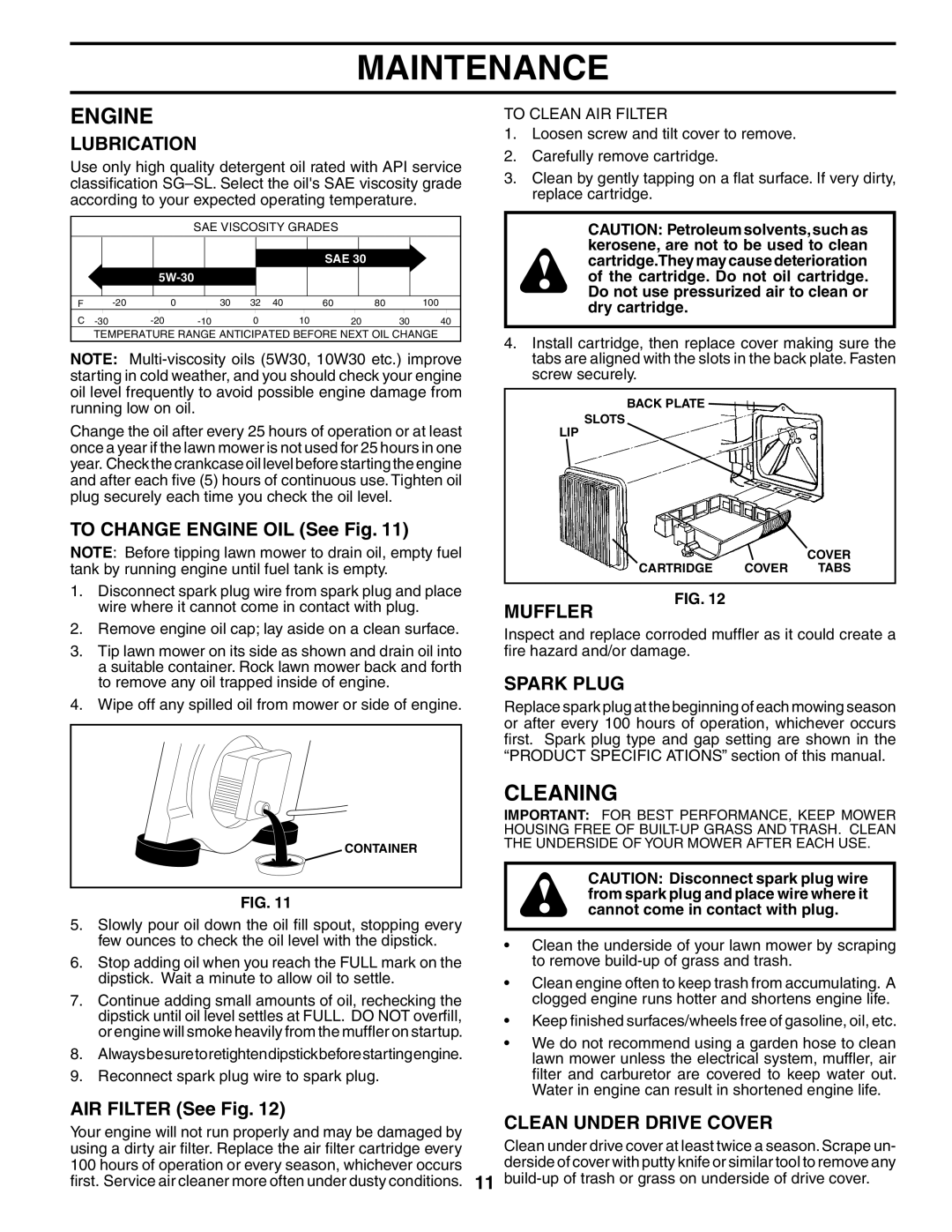 Husqvarna 6522SH owner manual Engine, Cleaning, Muffler, Spark Plug, Clean Under Drive Cover 