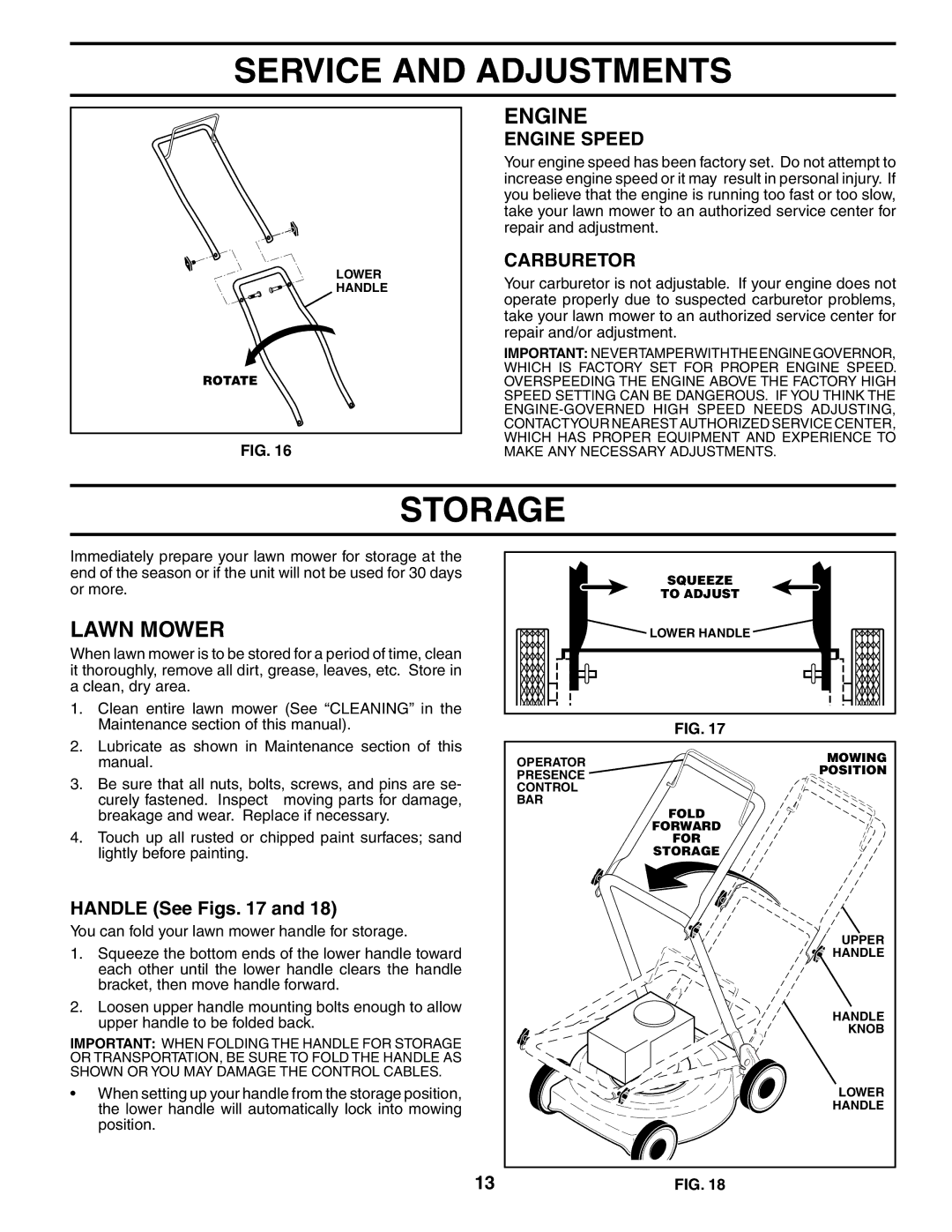 Husqvarna 6522SH owner manual Storage, Carburetor, Handle See Figs 