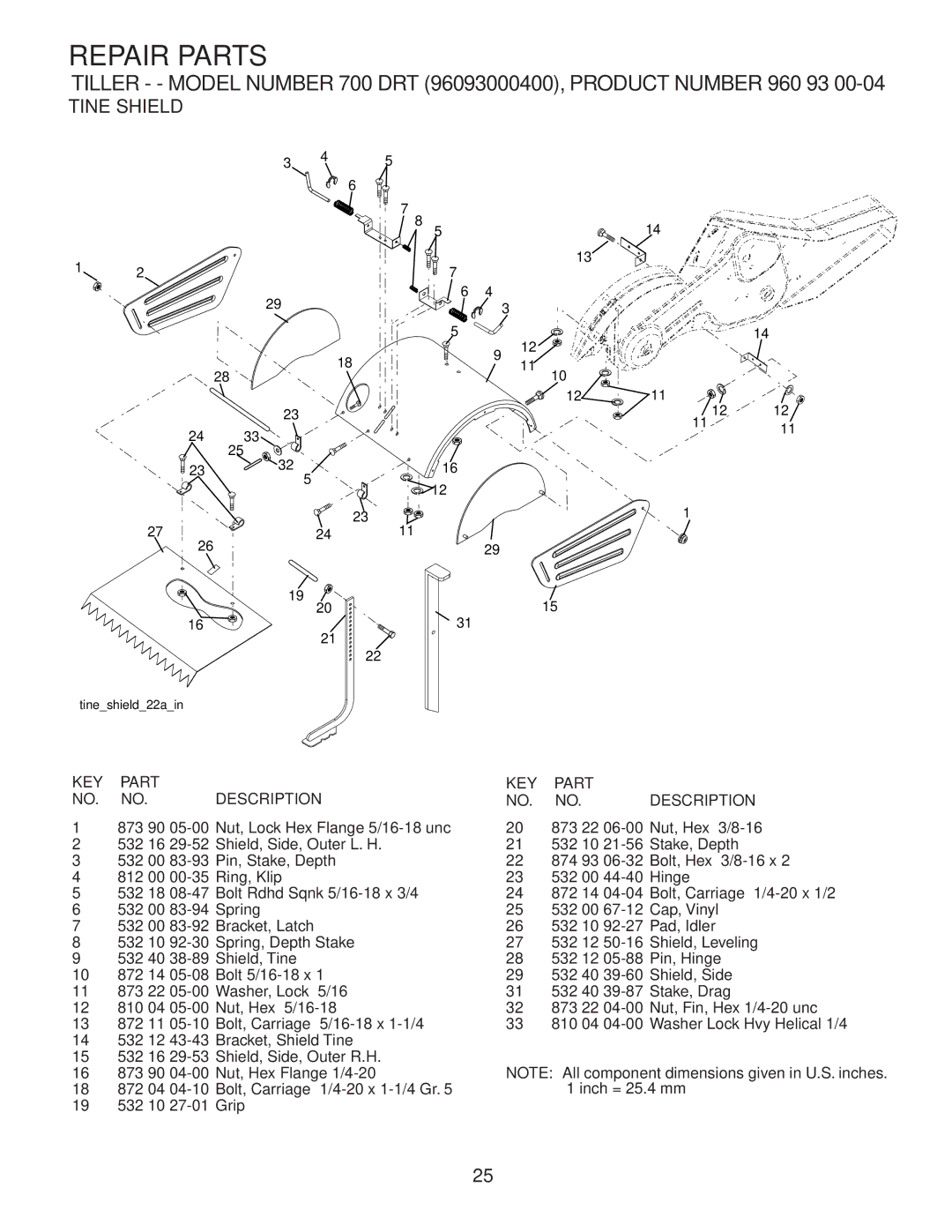 Husqvarna 700DRT owner manual Tine Shield 