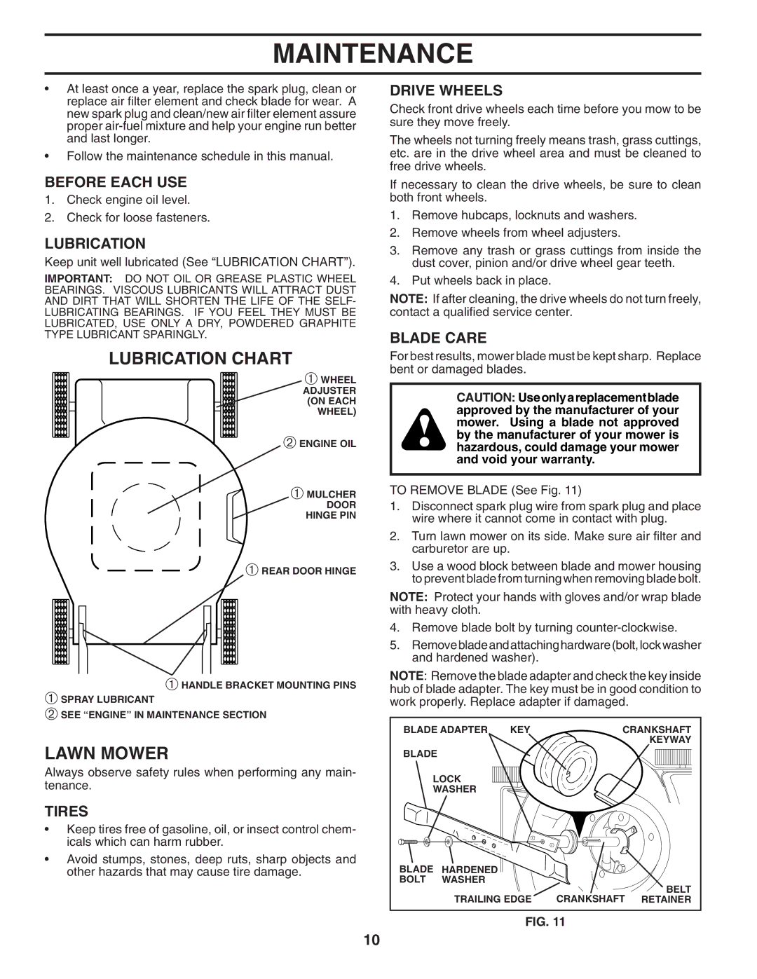 Husqvarna 7021F manual Lubrication Chart, Lawn Mower 