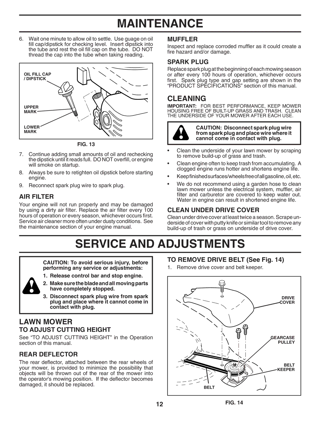 Husqvarna 7021F manual Service and Adjustments, Cleaning 