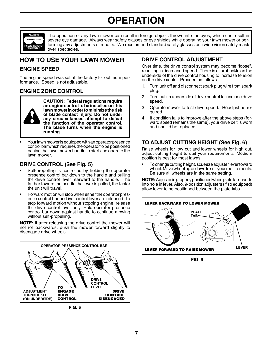 Husqvarna 7021RES owner manual HOW to USE Your Lawn Mower, Engine Speed, Engine Zone Control, Drive Control Adjustment 