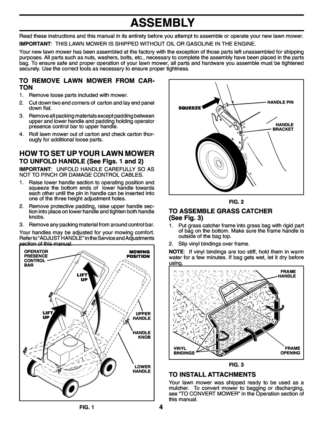 Husqvarna 7021RS Assembly, How To Set Up Your Lawn Mower, To Remove Lawn Mower From Car- Ton, To Install Attachments 
