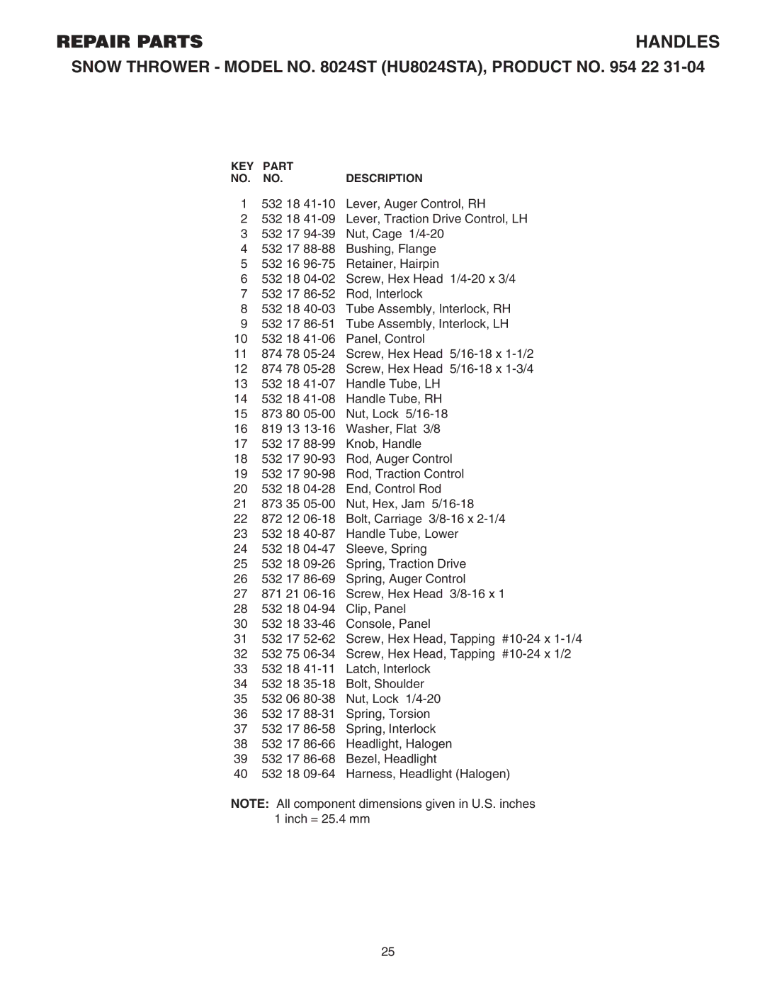 Husqvarna 8024ST owner manual Repairparts 