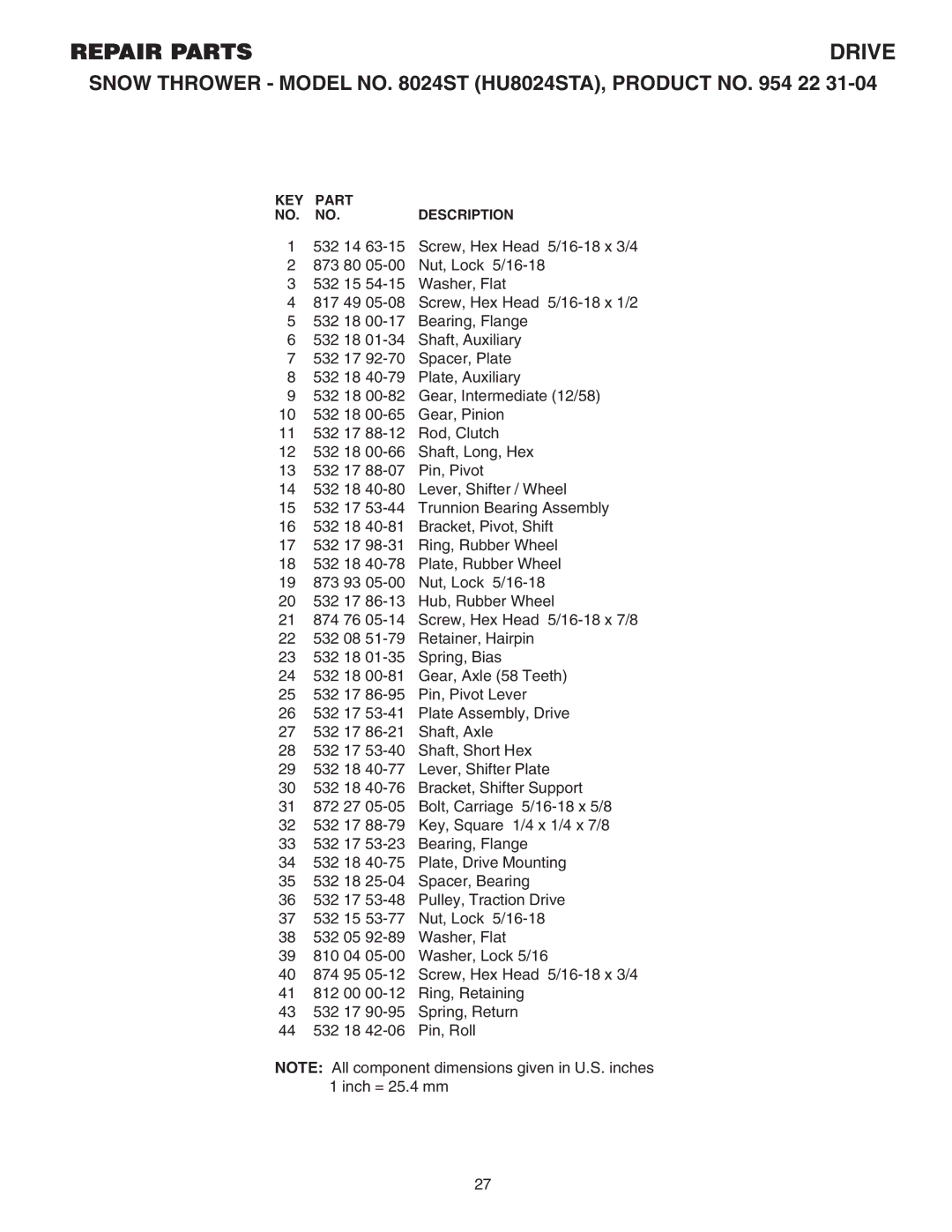 Husqvarna 8024ST owner manual Repairparts 