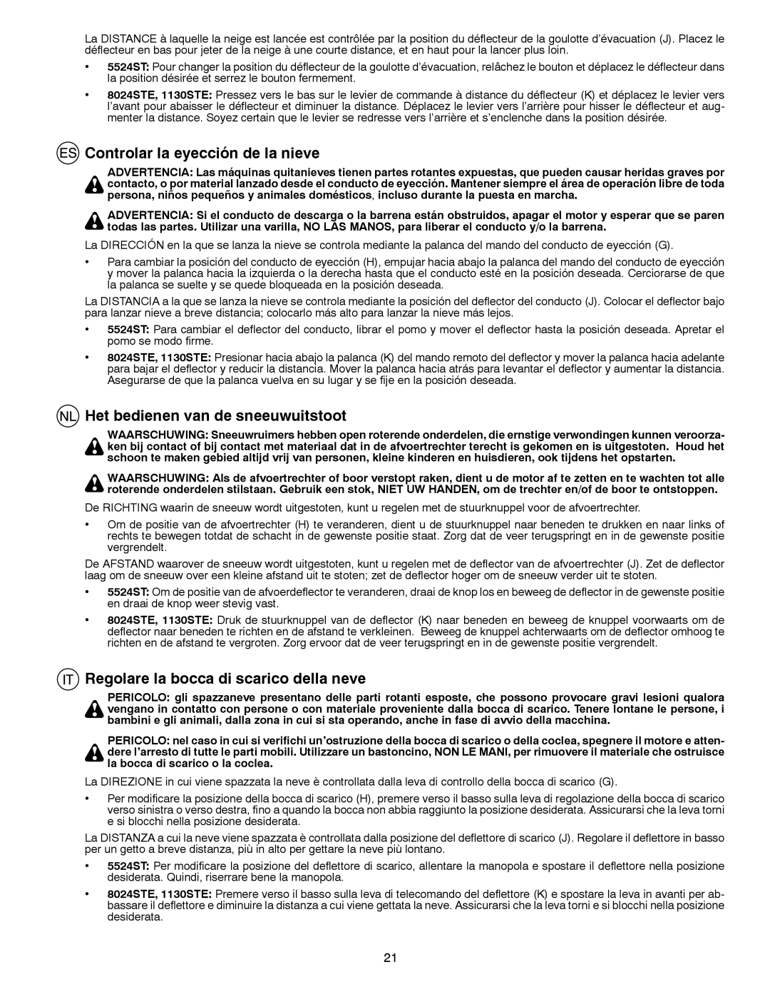 Husqvarna 8024STE instruction manual Controlar la eyección de la nieve, Het bedienen van de sneeuwuitstoot 