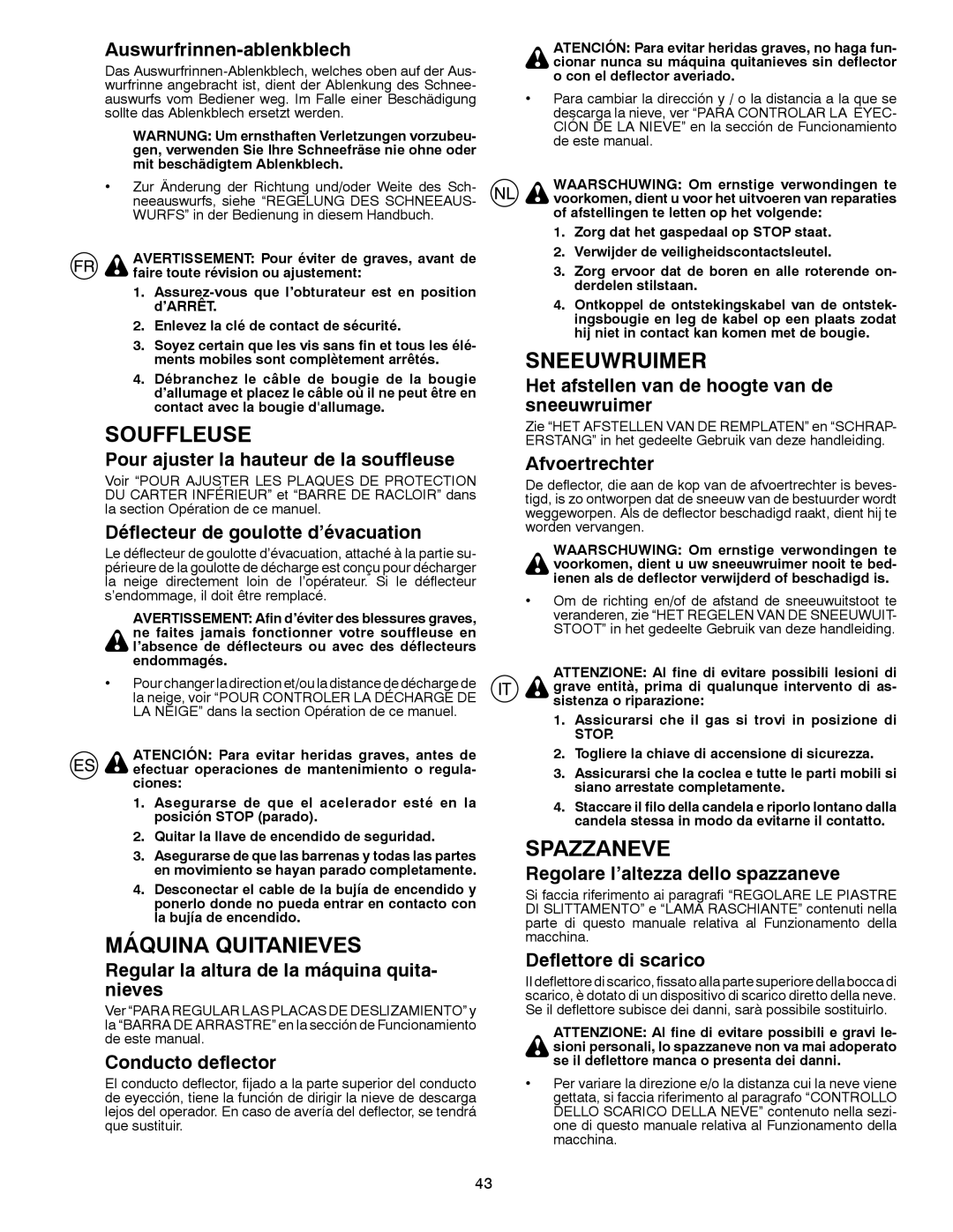 Husqvarna 8024STE instruction manual Souffleuse, Máquina Quitanieves, Sneeuwruimer, Spazzaneve 