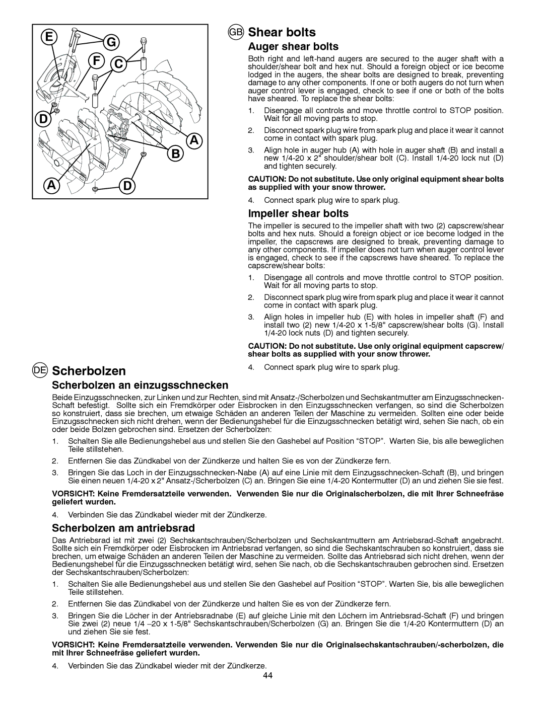 Husqvarna 8024STE instruction manual Shear bolts, Scherbolzen 