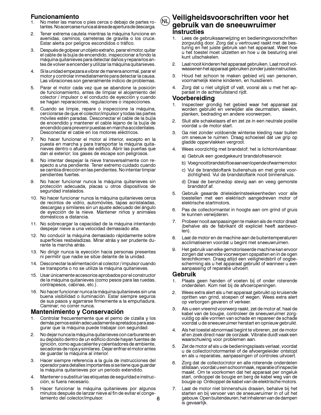 Husqvarna 8024STE instruction manual Funcionamiento, Mantenimiento y Conservación, Instructies, Voorbereiding, Gebruik 