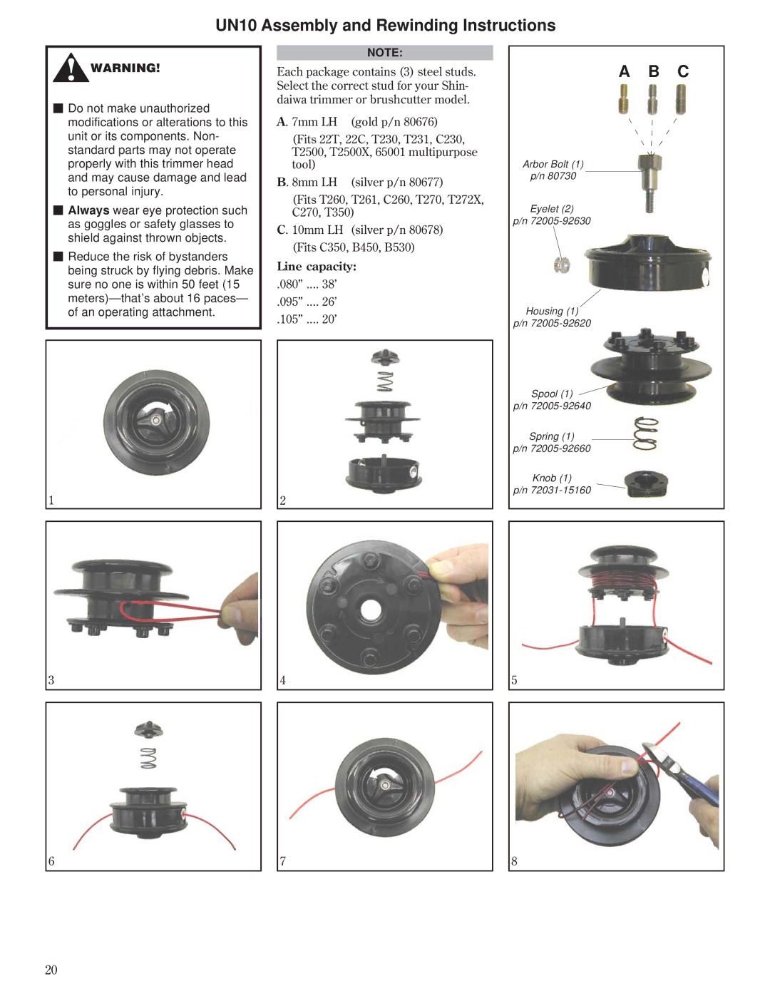 Husqvarna 80792 manual UN10 Assembly and Rewinding Instructions 