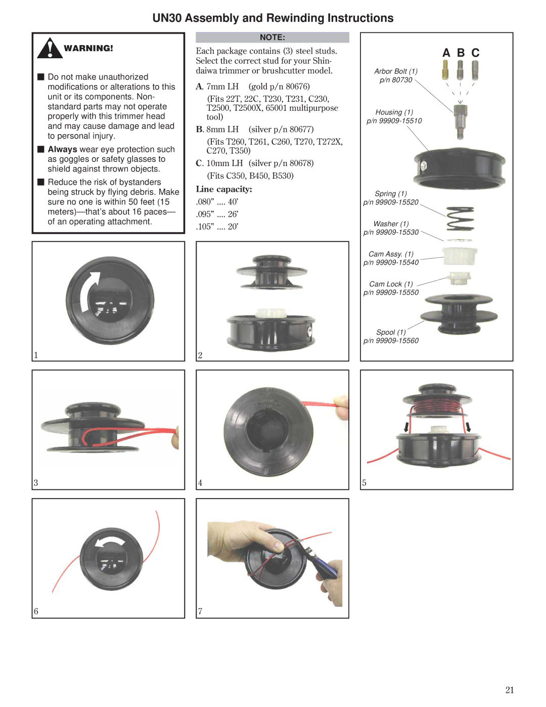 Husqvarna 80792 manual UN30 Assembly and Rewinding Instructions 